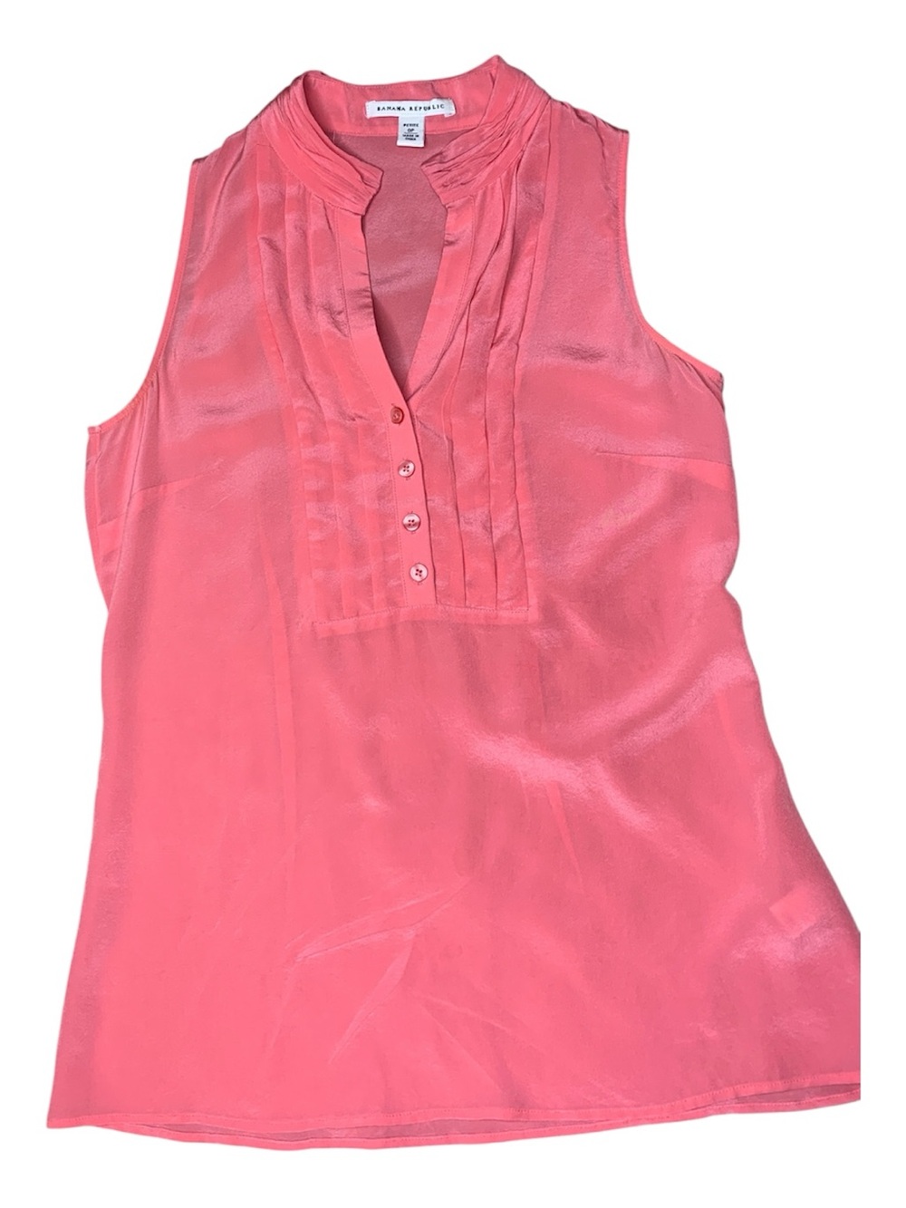 Banana Republic Silk pink Sleeveless Pleated split V-Neck top 0P